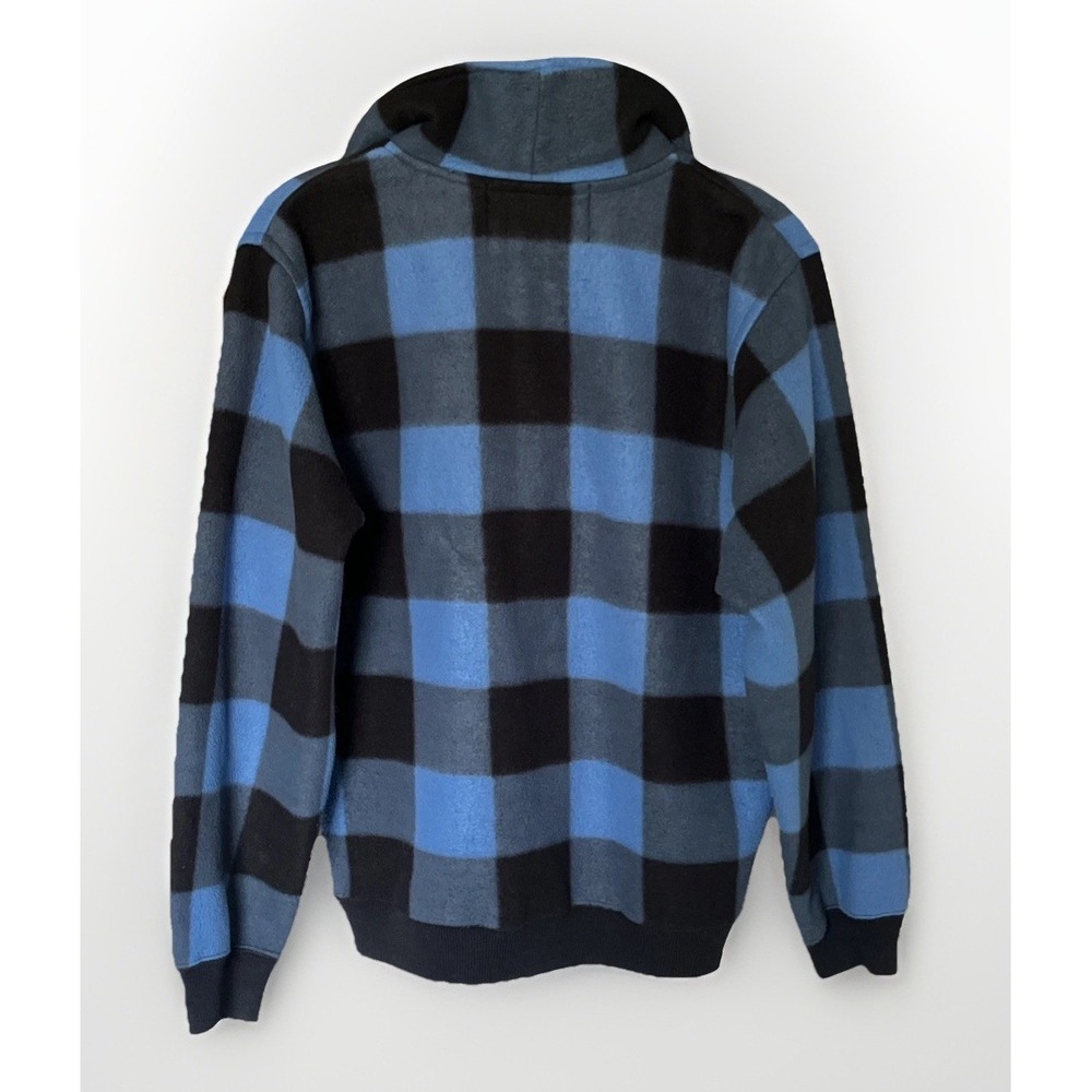 VTG 90s Sears Trader Bay 1/4 Zip Fleece Blue Buffalo Plaid Fleece Pullover S Y2K - Picture 2 of 13